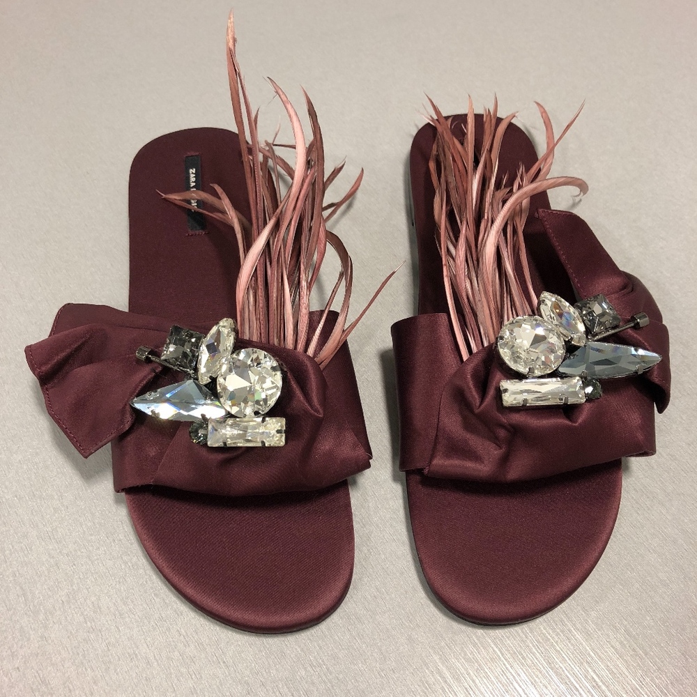 Embellished Flat Satin Slides NWT